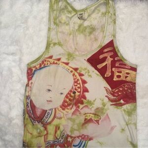 Lucky Green and Cream Tie-Dye Tank Top
